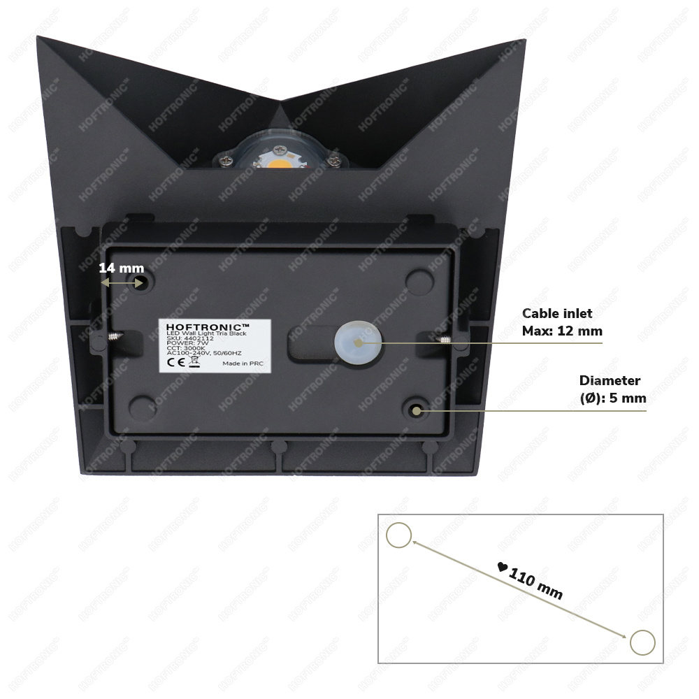 LED Wandlamp Tria zwart 7 Watt 3000K IP54 voor binnen en buiten