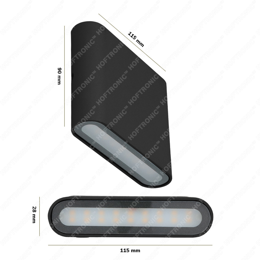 Dallas S dimbare LED wandlamp - 3000K warm wit - 6 Watt - Up & down light - IP54 voor binnen en buiten - Tweezijdige muurlamp - Zwart voor binnen en
