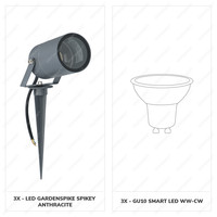 3x Smart WiFi Prikspot Spikey aluminium antraciet WW-CW IP65