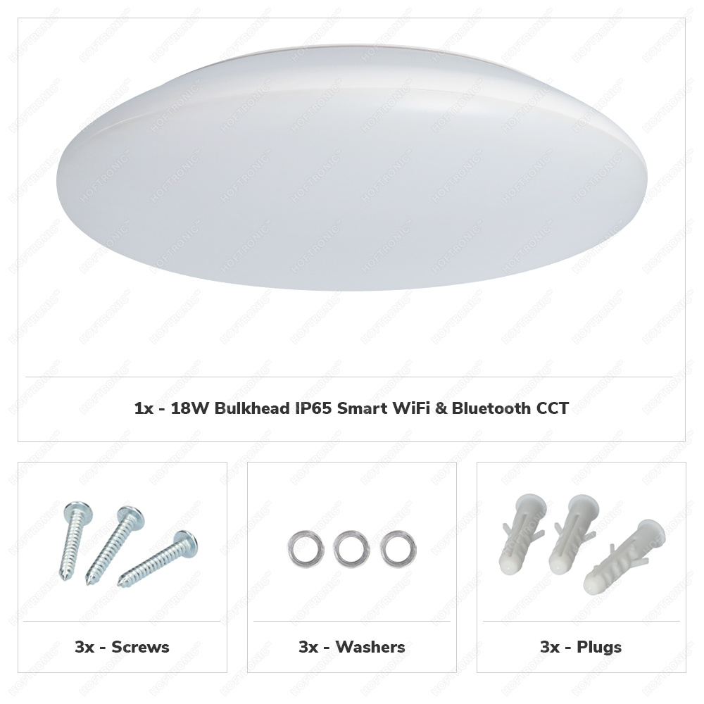LED Bulkhead 30 cm - Plafondlamp - WiFi + Bluetooth - 18W 1800 Lumen - Lichtkleur instelbaar - Dimbaar - IK10 - Wit - IP65 Waterdicht