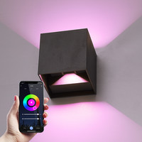 Smart WiFi+ Bluetooth LED Wall Light Kansas- Dimmable LED wall light cube - 6 Watt - RGBWW - Up & Down light - IP65 - Black