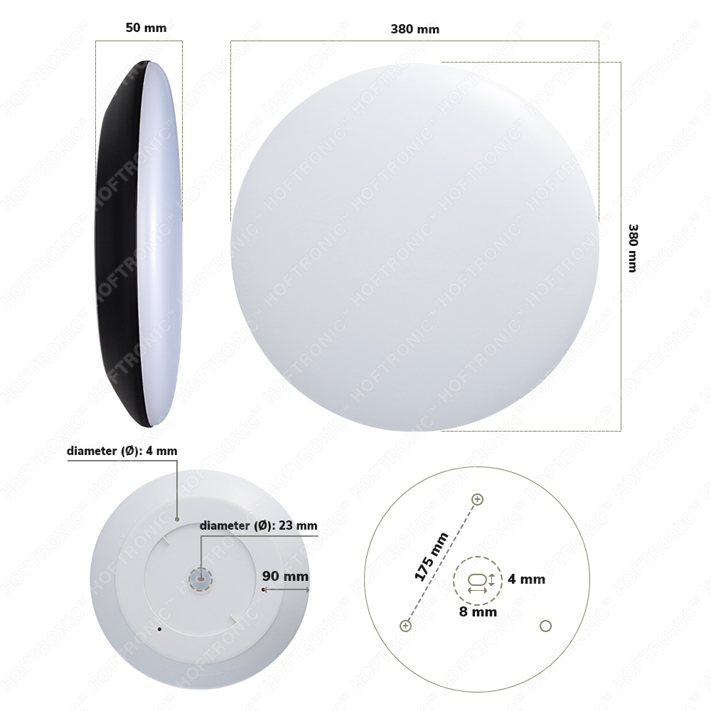 LED Bulkhead 38 cm - Plafondlamp met noodaccu - 25W 2600 Lumen - 6500K Daglicht wit - IK10 - Zwart - IP65 Waterdicht