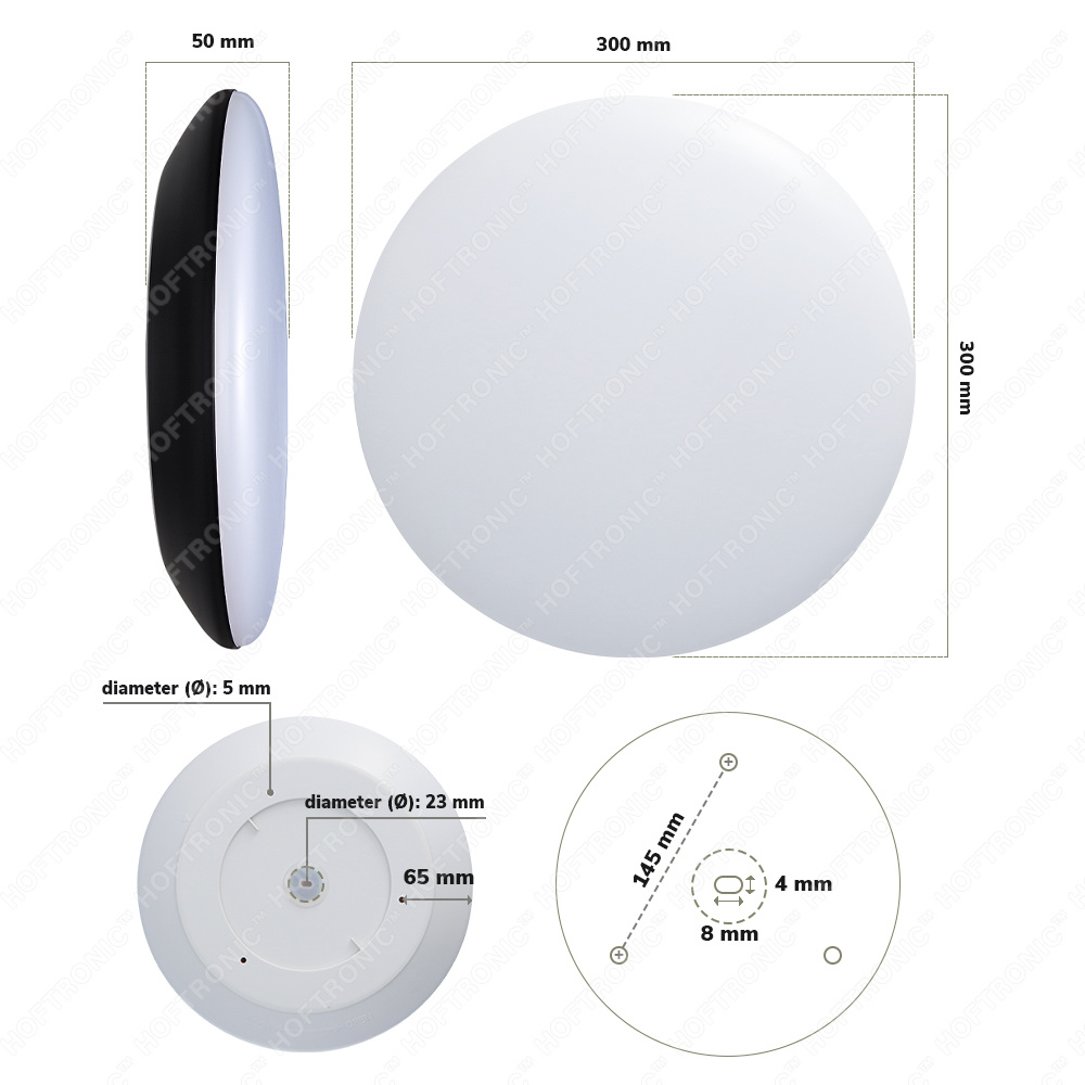 LED Bulkhead 30 cm - Plafondlamp met noodaccu - 12W 1300 Lumen - 6500K Daglicht wit - IK10 - Zwart - IP65 Waterdicht
