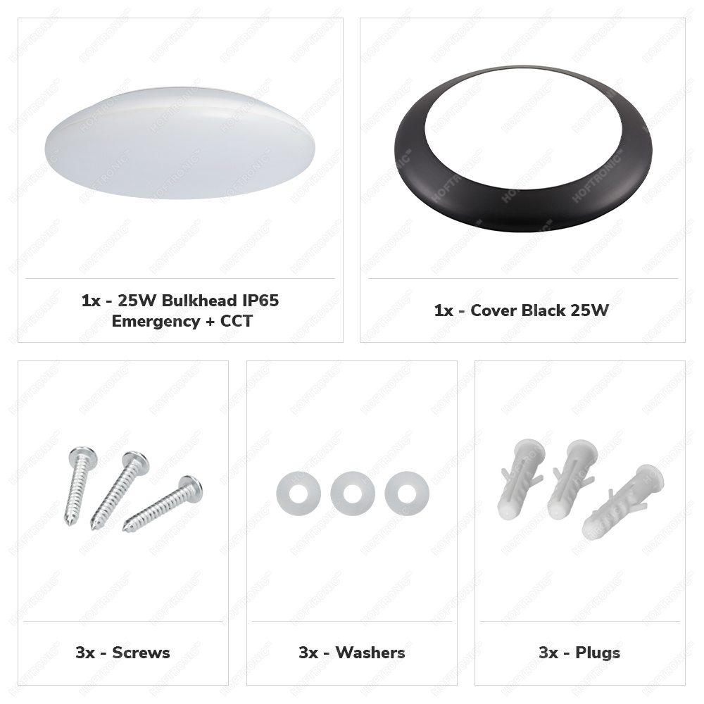 LED Bulkhead 38 cm - Plafondlamp met noodaccu - 25W 2600 Lumen - 6500K Daglicht wit - IK10 - Zwart - IP65 Waterdicht