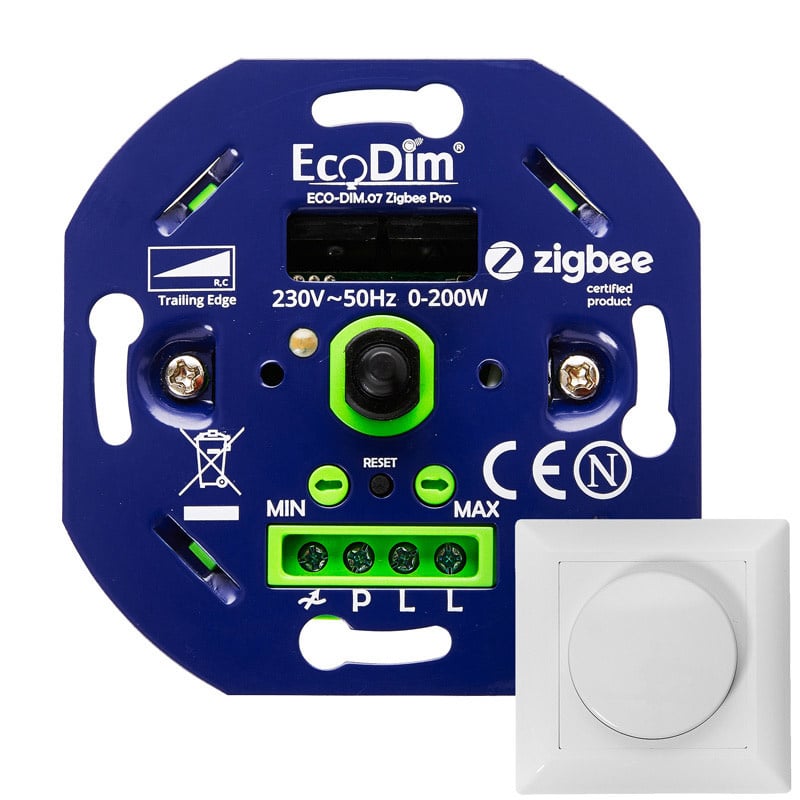Zigbee Smartdimmer - Smart LED-dimmer - Met druk/draaischakelaar - inclusief afdekraam - EcoDim