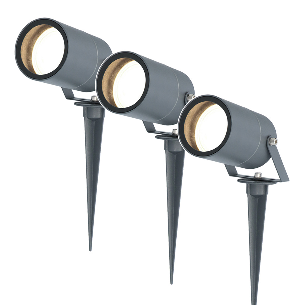 3x HOFTRONIC Spikey - Tuinspot voor buiten - LED - Antraciet - 4000K Neutraal wit - Waterdicht - 5 Watt - 400 Lumen - 230V - Verwisselbare GU10 lamp - Prikspot met grondspies - Ric