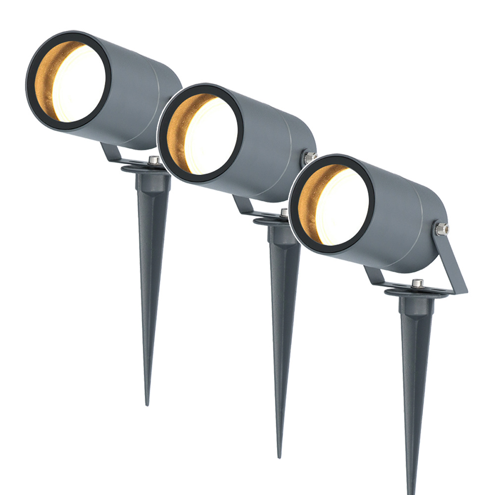 3x HOFTRONIC Spikey - Tuinspot voor buiten - LED - Antraciet - 2700K Warm wit - Waterdicht - 5 Watt - 400 Lumen - 230V - Verwisselbare GU10 lamp - Prikspot met grondspies - Richtba
