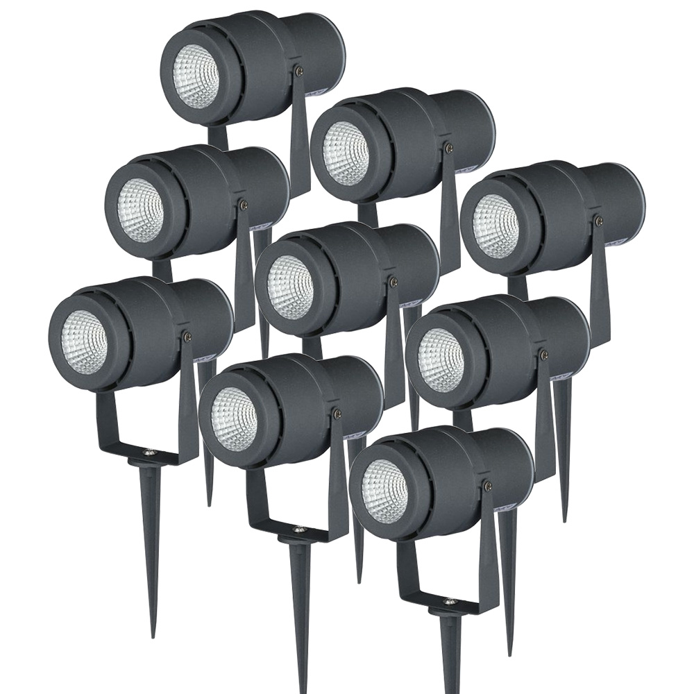 V-TAC Set van 9 LED aluminium prikspots 12 Watt 3000K IP65 Antraciet
