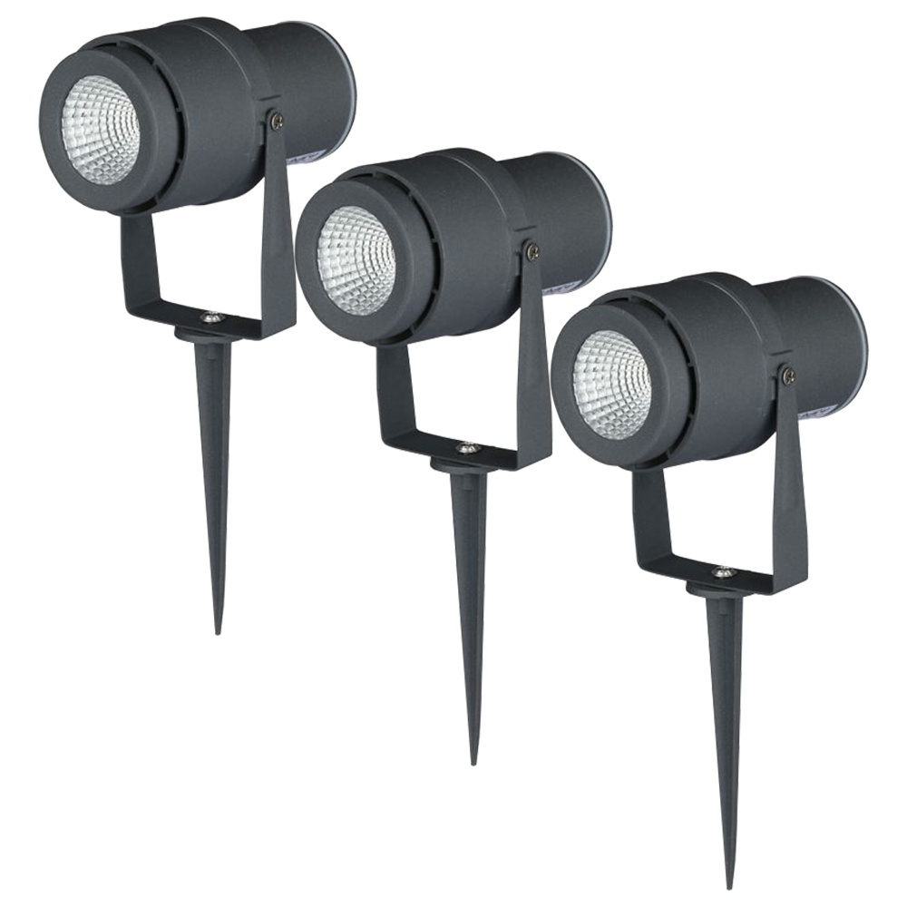 V-TAC Set van 3 LED aluminium prikspots 12 Watt 3000K IP65 antraciet