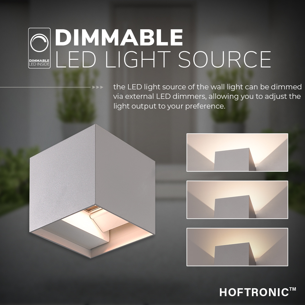 Kansas - Dimbare LED wandlamp kubus - 7 Watt - 3000K warm wit - Up & Down light - IP65 - Grijs - Binnen en buiten voor binnen en buiten
