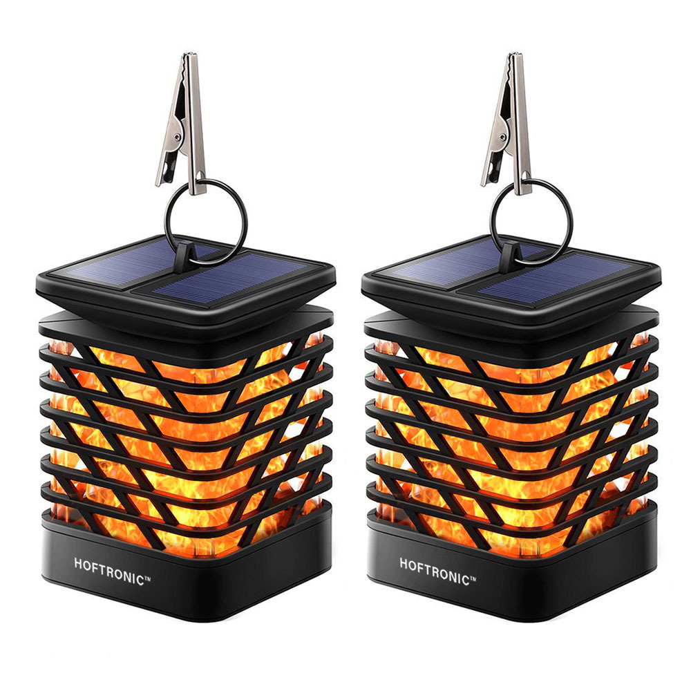 HOFTRONIC™ 2x Tuinlantaarn Solar Amelia met vlam effect zwart IP55 waterdicht