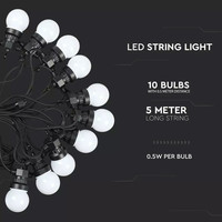 5m LED Prikkabel - String Light - 10 Milky LEDs - 3000K Warm wit - IP44 Lichtsnoer buiten - koppelbaar tot 50 units
