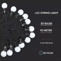 LED Lichterkette Glühbirnen - LED String Light - 20 Milchige LEDs - 10m - IP44