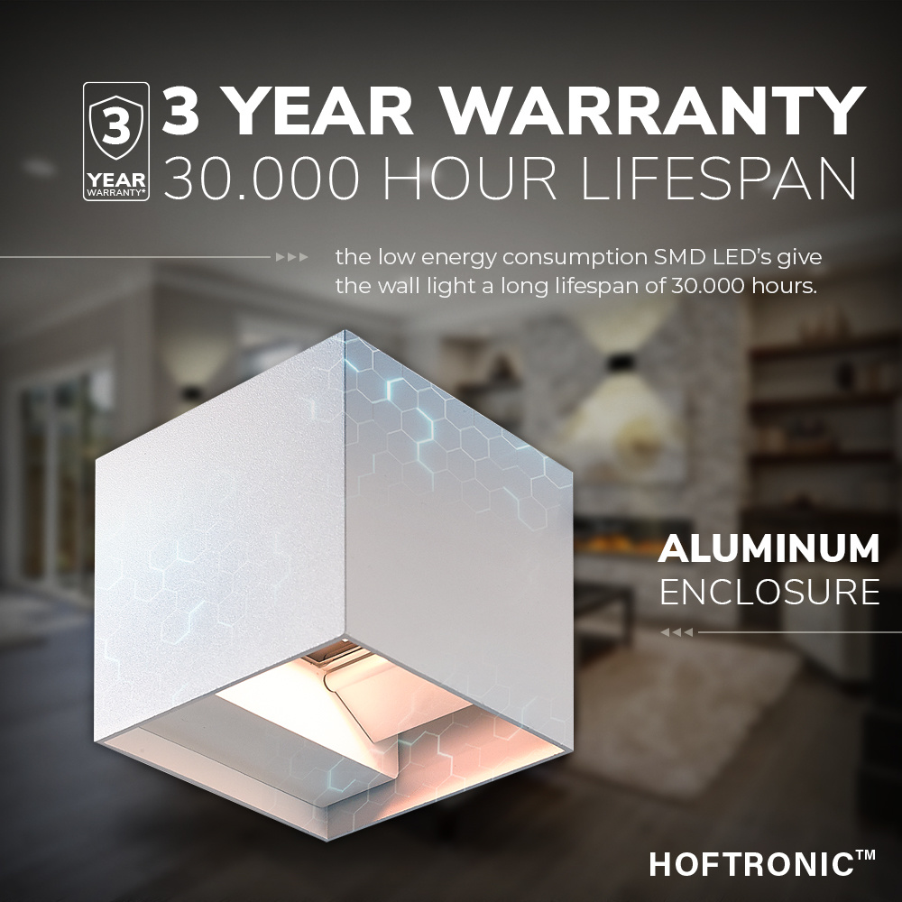 Dimbare LED Wandlamp Kansas wit 6 Watt 3000K Up & Down light IP54 voor binnen en buiten