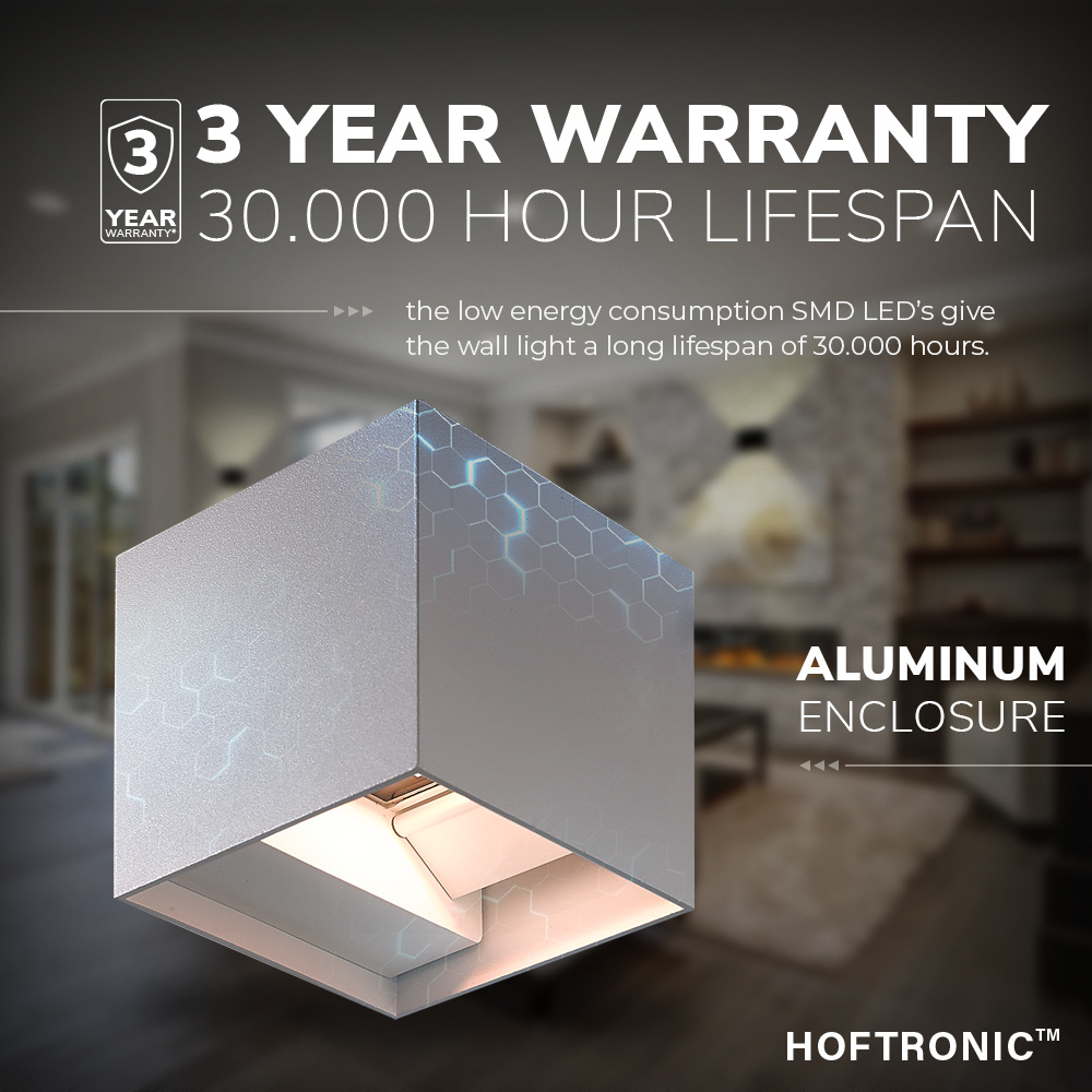Kansas - Dimbare LED wandlamp kubus - 7 Watt - 3000K warm wit - Up & Down light - IP65 - Grijs - Binnen en buiten voor binnen en buiten