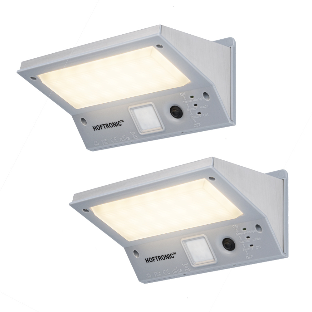 HOFTRONIC™ 2x Burley LED Solar Wandlamp met bewegingssensor 3 lichtstanden 21 LEDS 3000K warm wit