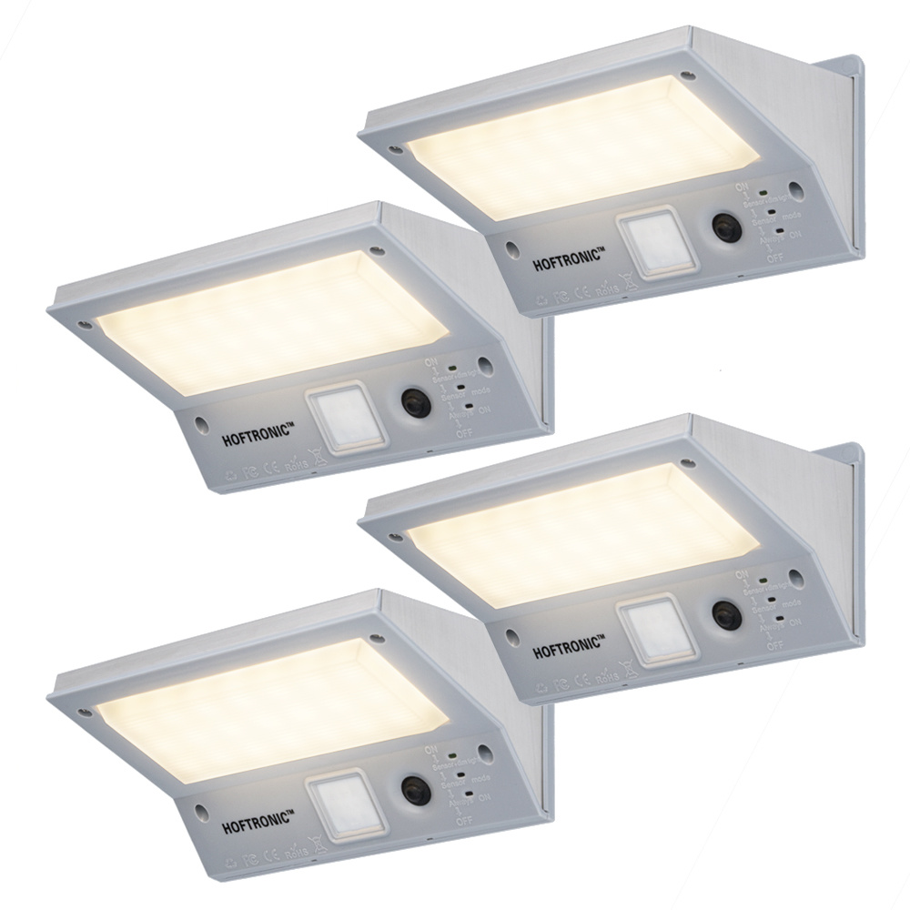 4x HOFTRONIC Burley - Solar Buitenlamp - Met bewegingssensor - IP65 Waterdicht - Winter solar - 4000K Neutraal wit - 3 lichtstanden - Tuinverlichting op Zonne-energie