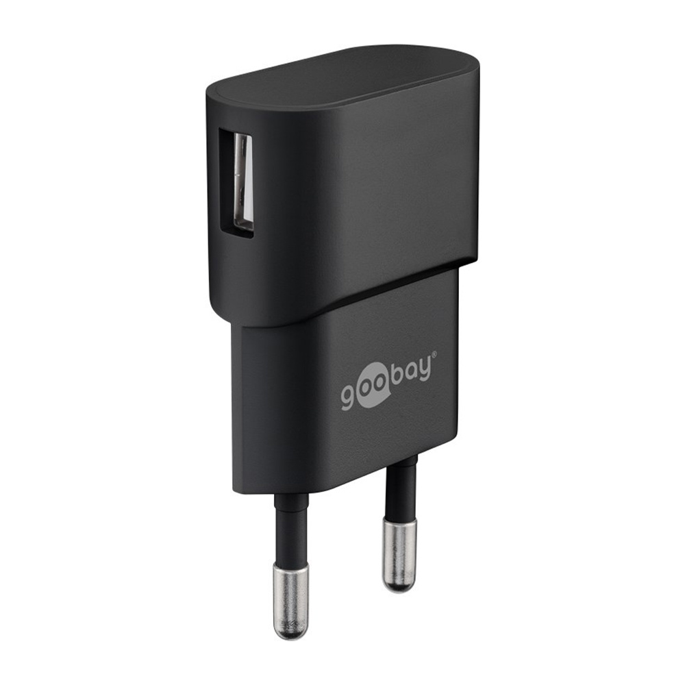 USB-A adapter - USB-A oplader - CEE 7/16 - USB-A adapter - 1 poorts - slim - 1000mA - 5W - zwart afbeelding