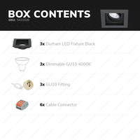 Set of 3 dimmable LED downlight Durham 5 Watt 4000K black tiltable IP20