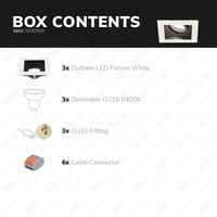 Komplettset 3 Stück Dimmbare LED Einbaustrahler Durham 5 Watt 6400K Tageslichtweiß Schwenkbar IP20