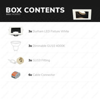 Set van 3 stuks Dimbare LED inbouwspot Durham 5 Watt 4000K neutraal wit Kantelbaar IP20