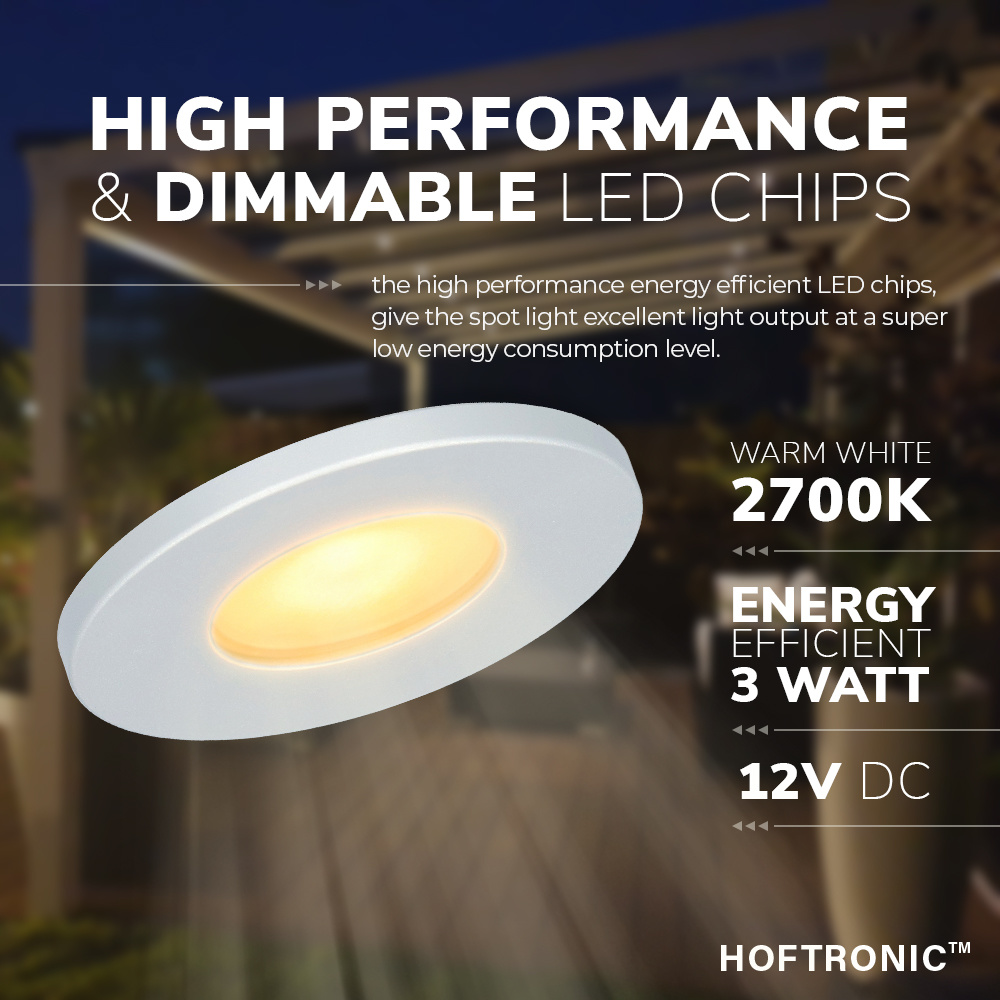 Milano - 4x inbouwspots veranda - Dimbaar LED - Complete set met afstandsbediening - Plug & Play - 12 Volt 3 watt - 2700K 200 lumen - IP65 waterdicht