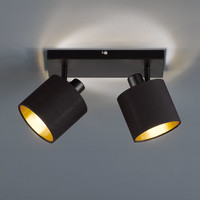 LED Plafondspot Tommy - twee volledig verstelbare textiele spots - Mat Zwart E14