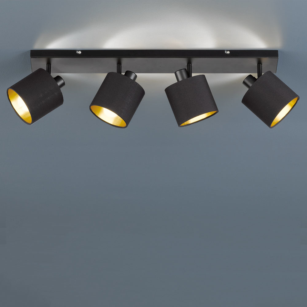 TRIO LED Plafondspot Tommy - vier volledig verstelbare textiele spots - Mat Zwart E14