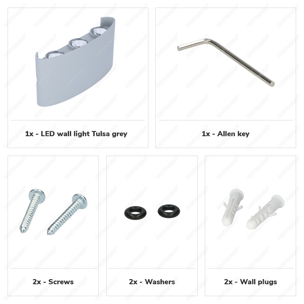 Tulsa dimbare LED wandlamp - Up & Down light - IP54 - 6 watt - 3000K warm wit - Binnen en buiten - 3 jaar garantie - Grijs voor binnen en buiten