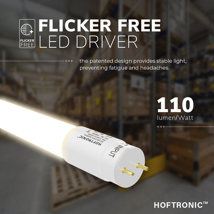 HOFTRONIC™ LED T8 (G13) tube 120 cm - 18 Watt - 1980 Lumen - 3000K replaces  36W (36W /830) Flicker-free - 110lm/W