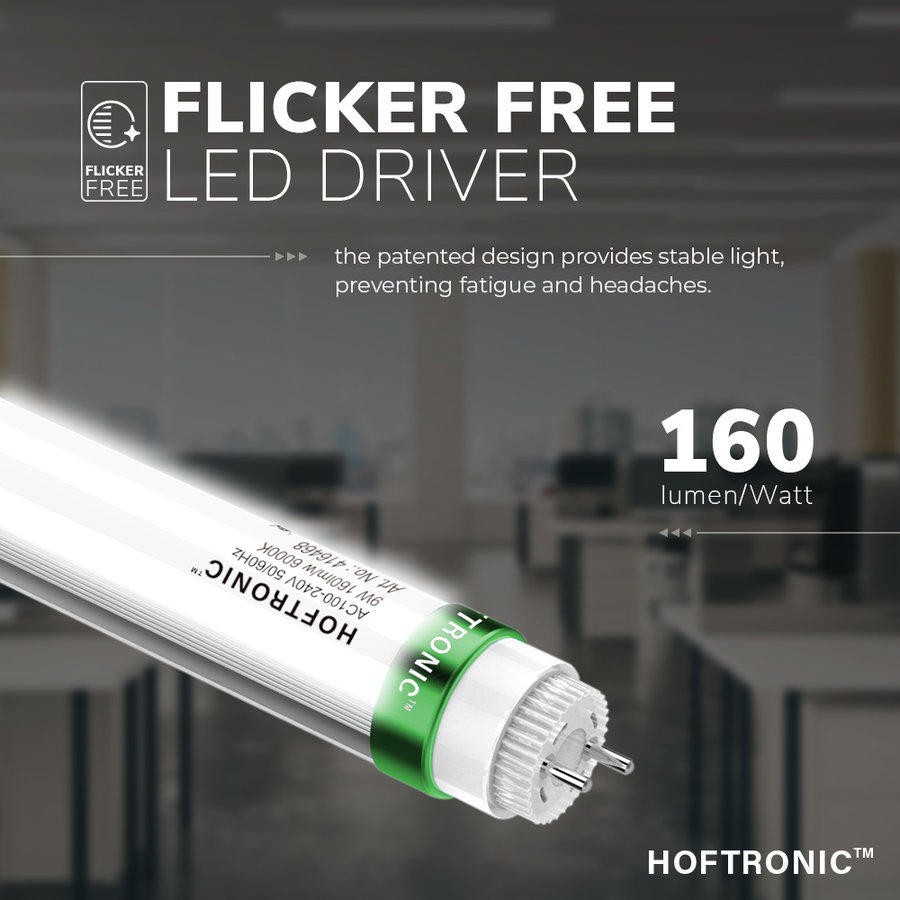 HOFTRONIC™ LED T8 (G13) tube 60 cm - 9 Watt - 1440 Lumen - 6000K replaces  36W (36W/860) Flicker-free - 160lm/W