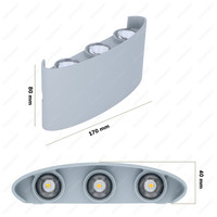 Tulsa dimbare LED wandlamp - Up & Down light - IP54 - 6 watt - 3000K warm wit - Binnen en buiten - 3 jaar garantie - Grijs