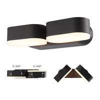 Set van 2 dimbare LED Wandlamp Dayton dubbel zwart 12 Watt - 3000K - Up & Down light - kantelbaar - IP54 - Incl. dimmer met afstandsbediening
