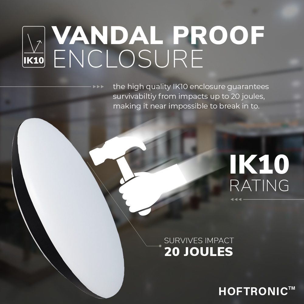 LED Bulkhead 38 cm - Plafondlamp met noodaccu - 25W 2600 Lumen - 6500K Daglicht wit - IK10 - Zwart - IP65 Waterdicht