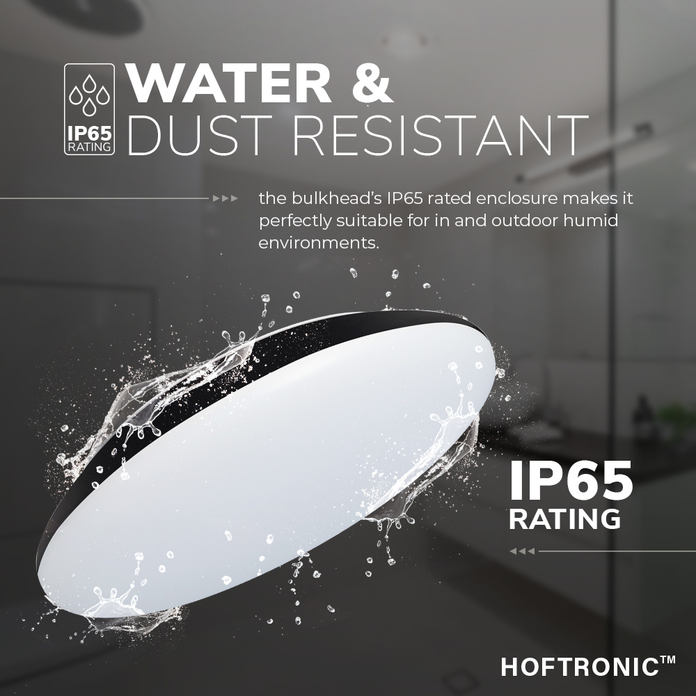 LED Bulkhead 38 cm - Plafondlamp met noodaccu - 25W 2600 Lumen - 6500K Daglicht wit - IK10 - Zwart - IP65 Waterdicht