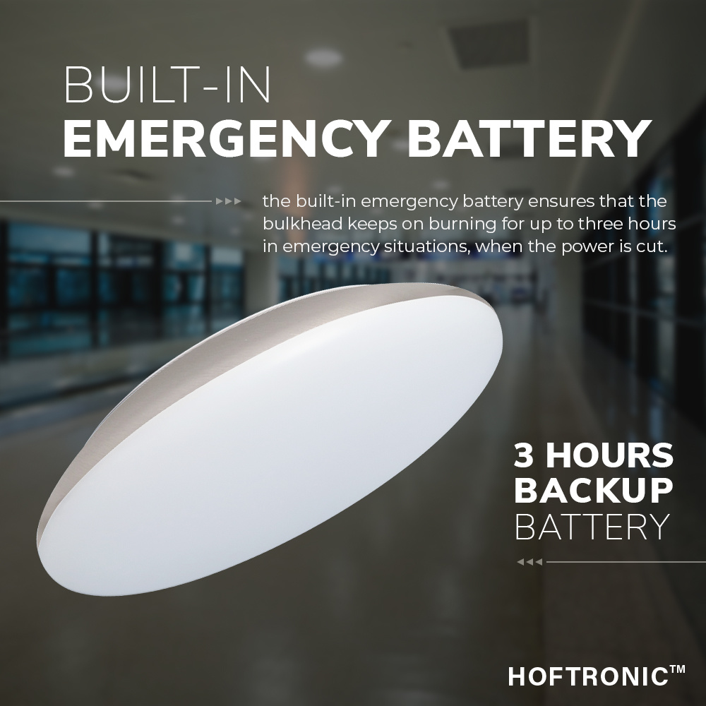 LED Bulkhead 30 cm - Plafondlamp met noodaccu - 18W 2100 Lumen - 6500K Daglicht wit - IK10 - Chroom - IP65 Waterdicht
