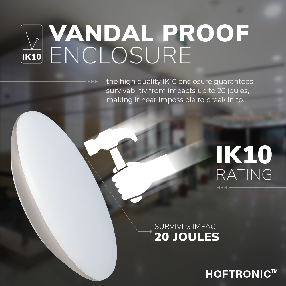 LED Bulkhead 30 cm - Plafondlamp met noodaccu - 18W 2100 Lumen - 6500K Daglicht wit - IK10 - Chroom - IP65 Waterdicht