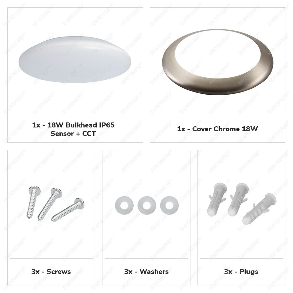 LED Bulkhead 30 cm - Plafondlamp met bewegingssensor - 18W 2100 Lumen - CCT Lichtkleur instelbaar - Dimbaar - IK10 - Chroom - IP65 Waterdicht