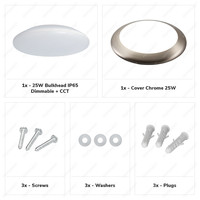 LED Bulkhead 38 cm - Plafondlamp - Wandarmatuur - 25W 2600 Lumen Dimbaar - CCT lichtkleur instelbaar - IK10 - Chroom - IP65 Waterdicht