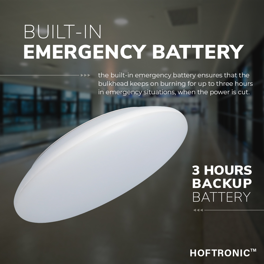 LED Bulkhead 38 cm - Plafondlamp met noodaccu - 25W 2600 Lumen - 6500K Daglicht wit - IK10 - Wit - IP65 Waterdicht