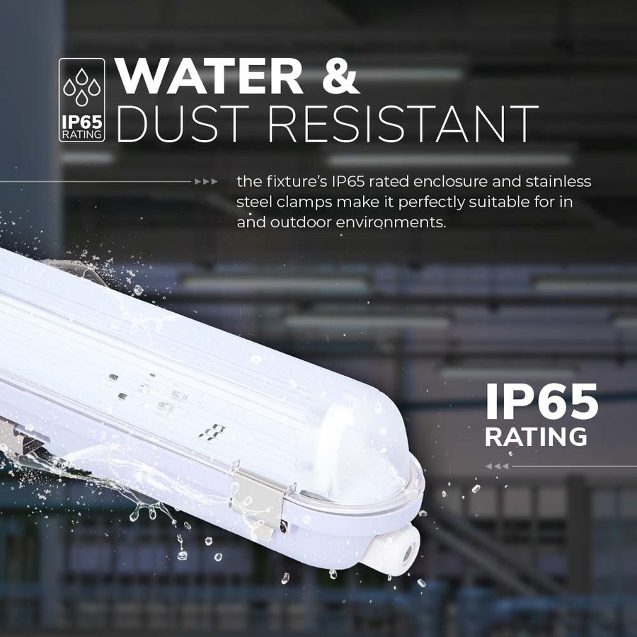 LED Waterproof Fixture IP65 120cm Stainless Steel Clips 1x18W Linkable