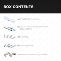 LED T8 fixture IP65 120 cm 3000K 18W 2520lm 140lm/W Flicker Free linkable