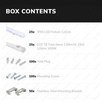 25x LED T8 fixture IP65 waterproof 120 cm 18W 2340lm 130lm/W 3000K - warm white - linkable