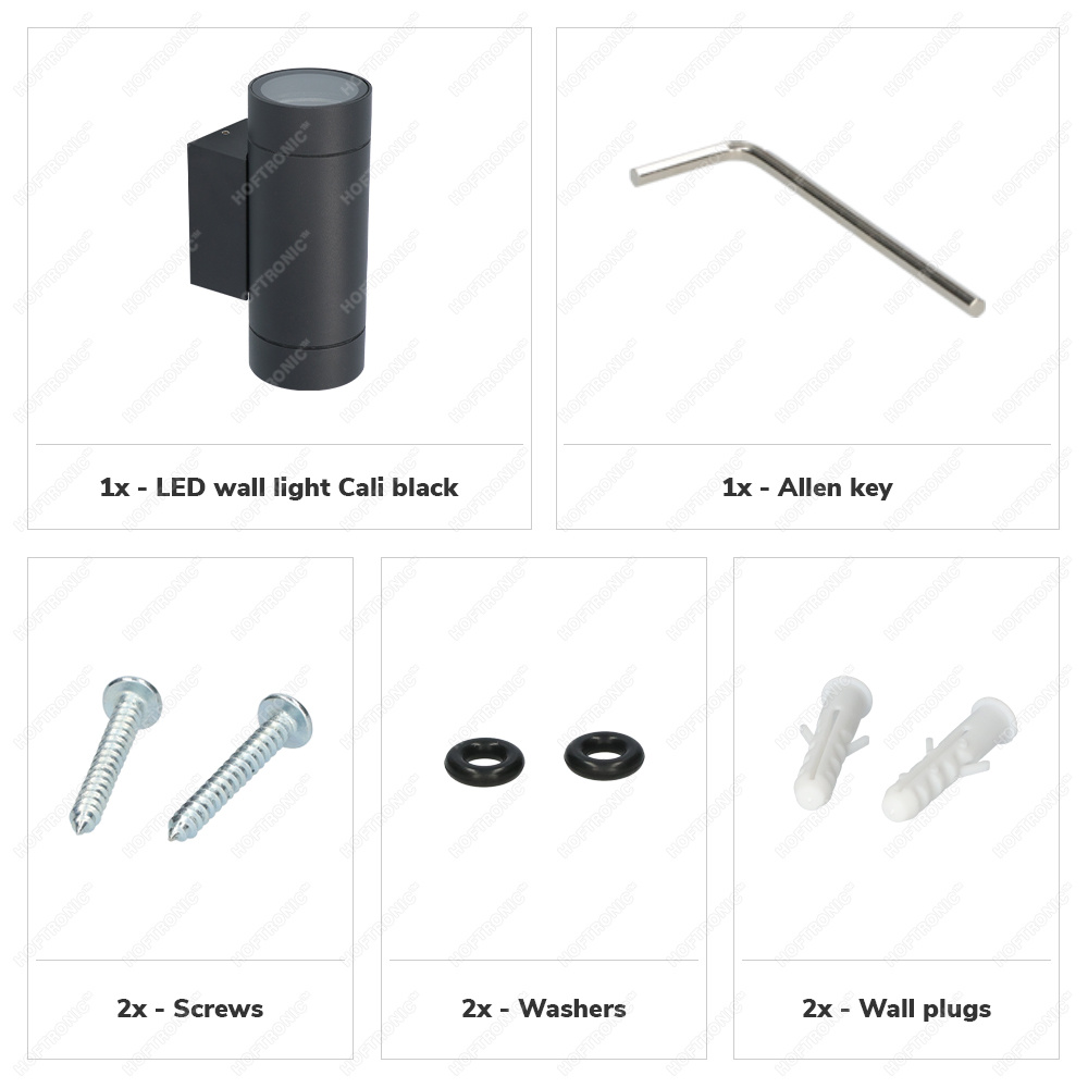 Cali dimbare LED wandlamp - GU10 excl. lichtbron - Up & Down light - Voor binnen en buiten - Dubbelzijdig - Zwart voor binnen en buiten