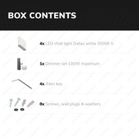 Satz von 4 dimmbare LED Wandleuchte Dallas S Weiß 6 Watt - 3000K - doppelseitige Beleuchtung - IP54 - Inkl. Dimmer mit Fernbedienung