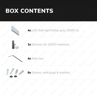 Satz von 4 dimmbare LED Wandleuchte Dallas XL Grau 24 Watt - 3000K - doppelseitige Beleuchtung - IP54 - Inkl. Dimmer mit Fernbedienung