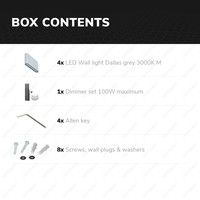 Satz von 4 dimmbare LED Wandleuchte Dallas M Grau 12 Watt - 3000K - doppelseitige Beleuchtung - IP54 - Inkl. Dimmer mit Fernbedienung