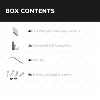 Set van 4 dimbare LED Wandlamp Dallas S grijs 6 Watt - 3000K - Up & Down light - IP54 - Incl. dimmer met afstandsbediening