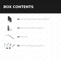 Set van 4 dimbare LED Wandlamp Dallas S zwart 6 Watt - 3000K - Up & Down light - IP54 - Incl. dimmer met afstandsbediening