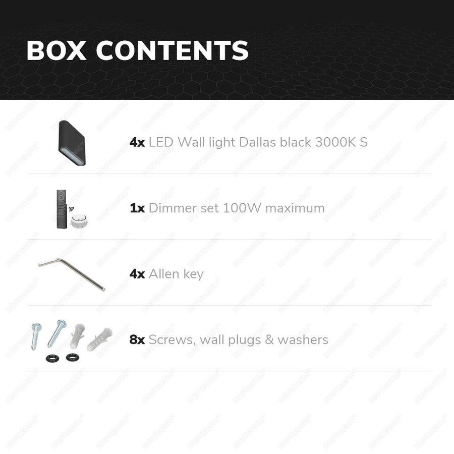 Set of 4 dimmable LED Wall light Dallas S black 6 Watt 3000K IP54